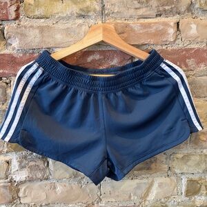adidas Navy Blue Women's Mini Shorts with White Stripes